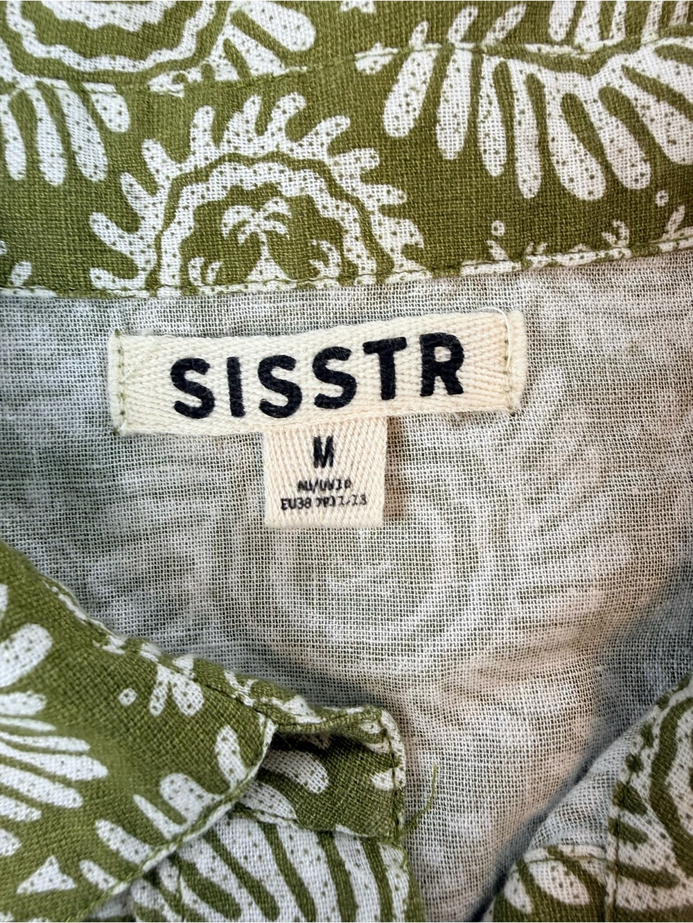 Sisstr Evolution Olive Floral Button Front Top M Cotton Linen Boho Cottagecore - Picture 6 of 10